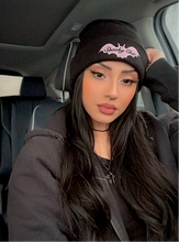 Load image into Gallery viewer, Spooky Chic Embroidered Knit Beanie  (Pink or Black)