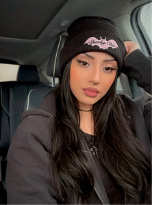 Spooky Chic Embroidered Knit Beanie  (Pink or Black)