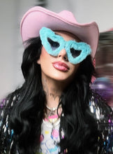 Load image into Gallery viewer, Dollface Faux Fur Heart Shaped Sunglasses (Baby Blue or Pastel Pink)