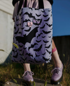 Lavender Batty Lined Tote Bag