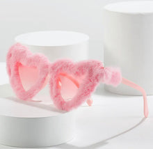 Load image into Gallery viewer, Dollface Faux Fur Heart Shaped Sunglasses (Baby Blue or Pastel Pink)