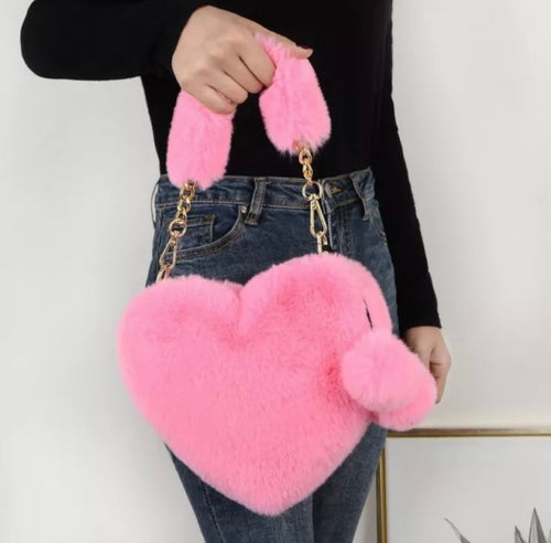 Kawaii Faux Fur Heart Shoulder Bag