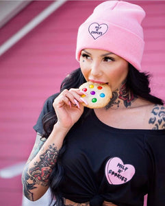 Milf N’Cookies Embroidered Knit Beanie (Pink or Black)