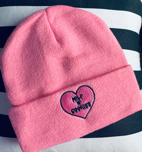 Milf N’Cookies Embroidered Knit Beanie (Pink or Black)