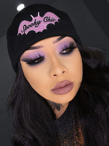 Spooky Chic Embroidered Knit Beanie  (Pink or Black)