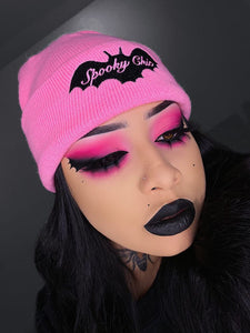 Spooky Chic Embroidered Knit Beanie  (Pink or Black)